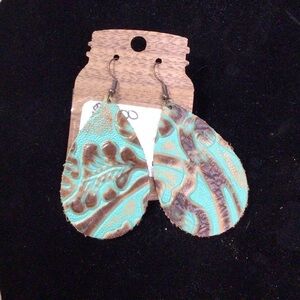 Teal leather Earrings (20jj)